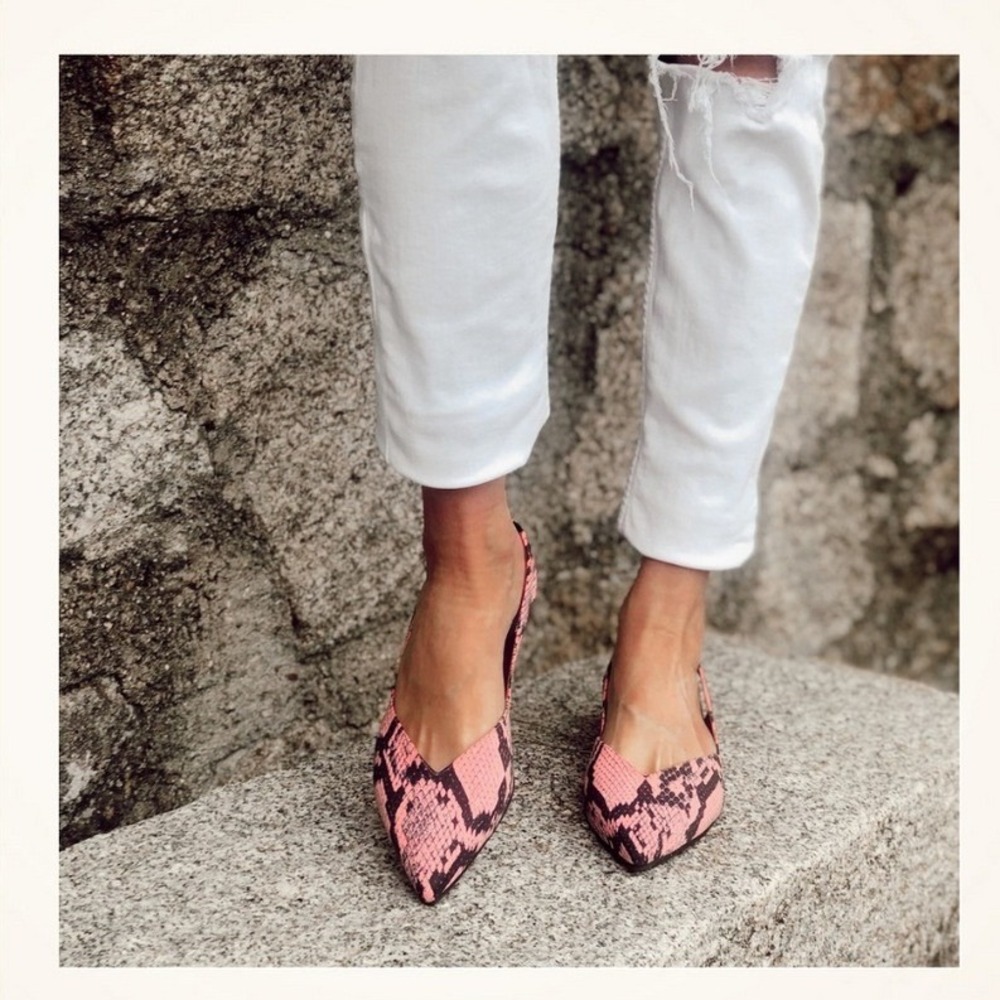 Momoc Women's Guadalquivir Pink/Black Python Print Pointed Toe Sling Back Flats